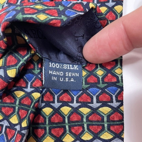J Garcia Collectors Edition Tie 100%‎ Silk Necktie Geometric Classic Red Blue - Picture 6 of 6